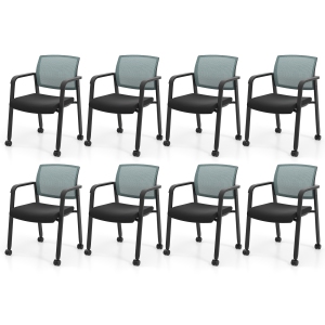 Gymax 8 PCSC Conference Chairs Stackable Office Guest Mesh Chair Waiting Room Wheels