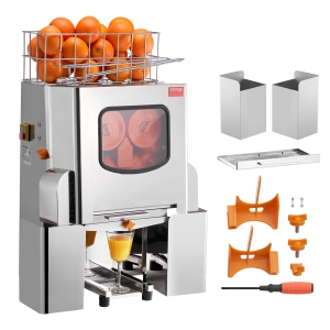 VEVOR 120W Commercial Orange Juicer Machine, Automatic Juice Extractor, Stainless Steel Orange Squeezer 20 Oranges/Minute, with Pull-Out Filter Box, 2 Peel Collecting Buckets