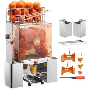 VEVOR 120W Commercial Orange Juicer Machine, Automatic Stainless Steel Orange Squeezer for 20 Oranges Per Minute, with Pull-Out Filter Box, PC Cover, 2 Peel Collecting Buckets