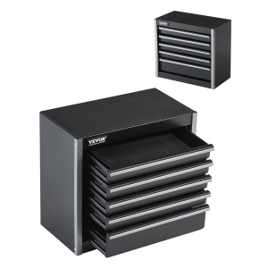 VEVOR 8.6-inch Portable Metal Tool Box, with 5 Drawers, Small Tool Chest with EVA Liners and PP Feet Pads, Heavy-Duty Steel With Ball Bearing Opening and Powder Coated Finish,Black