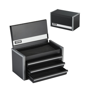 VEVOR 8.6-inch Portable Metal Tool Box, with 3 Drawers, Small Tool Chest with EVA Liners and PP Feet Pads, Heavy-Duty Steel With Ball Bearing Opening and Powder Coated Finish,Black