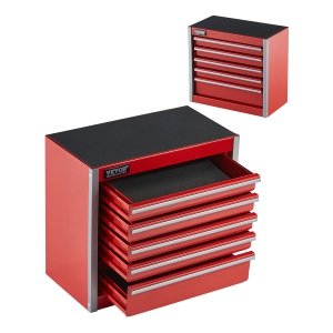 VEVOR 8.6-inch Portable Metal Tool Box, with 5 Drawers, Small Tool Chest with EVA Liners and PP Feet Pads, Heavy-Duty Steel With Ball Bearing Opening and Powder Coated Finish, Red