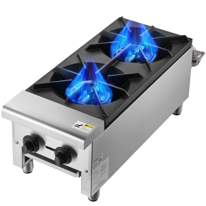 VEVOR 2 Burners Commercial Gas Stove, Propane and Natural Gas Countertop Cooking Stove Range, Stainless Steel Gas Hot Plate, Commercial Cooking Equipment for Restaurant,56,000 BTU