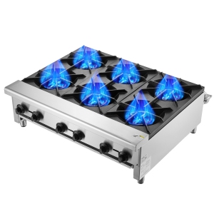 VEVOR 6 Burners Commercial Gas Stove, Propane and Natural Gas Countertop Cooking Stove Range, Stainless Steel Gas Hot Plate, Commercial Cooking Equipment for Restaurant,168,000 BTU