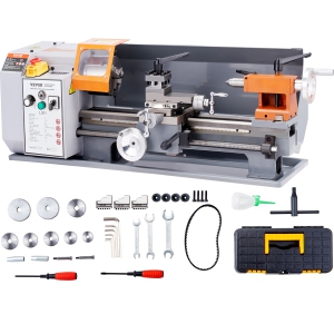 VEVOR 7.87'' x 13.78'' Metal Lathe Machine, Precision Benchtop Power Metal Lathe, 50-2500 RPM Continuously Variable Speed, 500W Brush Motor Metal Gears, with Tool Box