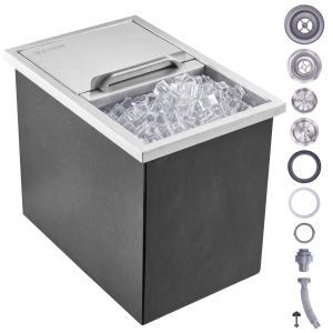 VEVOR 18"L x 12"W x 14.5"H Drop in Ice Chest, Stainless Steel Ice Cooler, Commercial Ice Bin with Sliding Cover, 40.9 qt Outdoor Kitchen Ice Bar, Drain-pipe and Drain Plug Included
