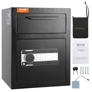 VEVOR 1.7 Cub Depository Safe, 17.71''x13.77''x13.77'',Deposit Safe with Drop Slot, Electronic Code Lock and 2 Emergency Keys, Business Drop Slot Safe for Cash, Mail in Home, Hotel