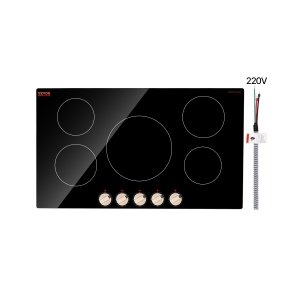 VEVOR 9200W Induction Cooktop, Electric Countertop Burner, 5 Burner Knob Control Stove, Built-in Induction Cooktop with 12 Temperature Settings, Glass Surface, Auto Shut-Off