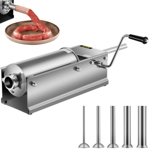 VEVOR 5 L / 11 LBS Manual Sausage Stuffer, Horizontal Sausage Machine, Dual-Speed Meat Stuffer, Made of Food-Grade 304 Stainless Steel, Includes 5 Stuffing Tubes, for Home Kitchen