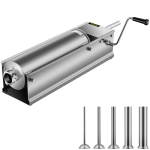 VEVOR 7 L / 15 LBS Manual Sausage Stuffer, Horizontal Sausage Machine, Dual-Speed Meat Stuffer, Made of Food-Grade 304 Stainless Steel, Includes 5 Stuffing Tubes, for Home Kitchen