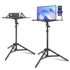VEVOR Projector Stand, Laptop Stand Tripod Adjustable Height from 26.97 to 63 in, Portable Projector Tripod Stand with Tray & Gooseneck Phone Holder, for Outdoor Movies,Home,Office