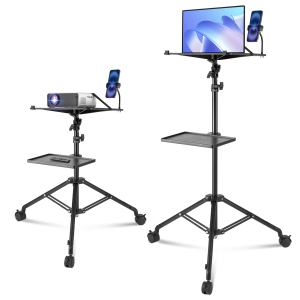 VEVOR Projector Stand with Wheels, Laptop Stand Tripod Adjustable Height from 31.3 to 67.3", Projector Tripod Stand with 2 Trays & Gooseneck Phone Holder, for Outdoor Movies, Home