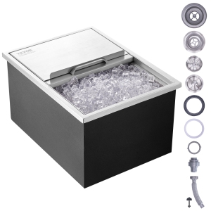 VEVOR 24"L x 18"W x 13"H Drop in Ice Chest, Stainless Steel, Ice Bin with Sliding Cover, 40.9 qt Outdoor Kitchen Ice Bar, Drain-pipe and Drain Plug Included, for Cold Wine Beer