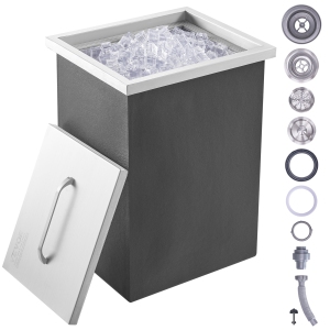 VEVOR 14"L x 12"W x 18"H Drop in Ice Chest, Stainless Steel, Commercial Ice Bin with Cover, 40 qt Outdoor Kitchen Ice Bar, Drain-pipe and Drain Plug Included, for Cold Wine Beer