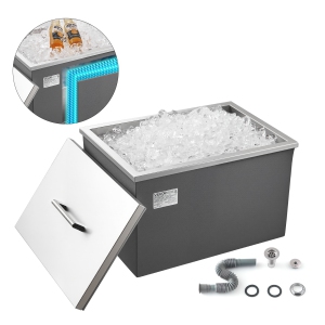 VEVOR 20"L x 14"W x 12"H Drop in Ice Chest, Stainless Steel, 31.7 Quart Commercial Ice Bin with Pot Lid for Outdoor Kitchen Patio Bar, Drain-pipe Set Included, for Cold Wine Beer