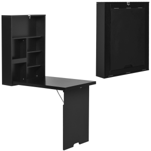 Kepooman Wall Mounted Table Fold Out Convertible Desk, Multi-Functional Space Saving Computer Desk with Writing Floating Board for Students, Black