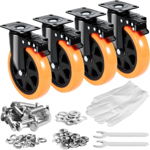 VEVOR 6-inch Caster Wheels, Swivel Plate Casters, Set of 4, with Security A/B Locking No Noise PVC Wheels, Heavy Duty 700 lbs Load Capacity Per Caster, Non-Marking Wheels for Cart