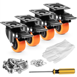 VEVOR 2-inch Caster Wheels, Swivel Plate Casters, Set of 4, with Security Dual Locking No Noise PVC Wheels, Heavy Duty 150 lbs Load Capacity Per Caster, Non-Marking Wheels for Cart