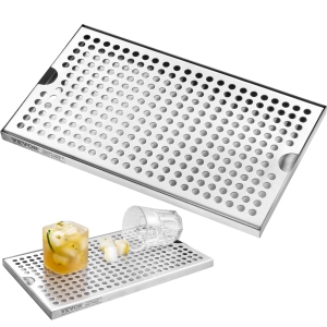 VEVOR 304 Stainless Steel Beer Drip Tray, Kegerator Drip Trays with 4 Non-Slip Rubber Pads and Detachable Cover, Heat / Cold Resistant Beer Tower Drip Pan for Bar Restaurant Coffee
