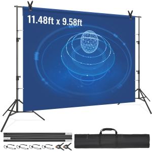 VEVOR 12 x 10 ft Heavy Duty Backdrop Stand, Height Adjustable Photography Backdrop Stand, Background Support System with 6 Clamps and A Carry Bag, for Party, Wedding, Display,Photo