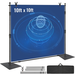 VEVOR 10ft x 10ft Pipe and Drape Kit, Heavy Duty Backdrop Stand with Carbon Steel Base, Adjustable Backdrop Support with 6 Clamps and A Carry Bag for Wedding, Event, Photography