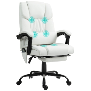 Vinsetto Massage Office Chair with 6 Vibration Points and Remote, Faux Leather Executive Office Chair with Adjustable Height, Retractable Footrest, White