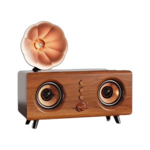 Retro Wood Grain Bluetooth Speaker – Dual 10W Stereo Sound, Deep Bass, Bluetooth 5.0, 15m Range, AUX/TF Card Support – Portable Desktop Speaker with Type-C Charging (1200mAh)