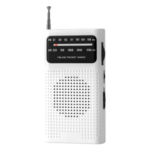 Seniors Full Band Radio Portable FM/AM Radio Mini Pocket Radio Pointer Knob Operated Radio with Speaker and Headphone Jack (White)