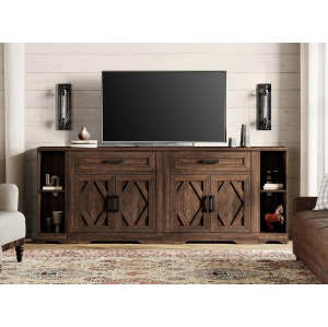 WAMPAT 4-in-1 TV Stand for TVs up to 100",Farmhouse Entertainment Center with 2 Drawers & 4 Doors,63" Media Console Table with Adjustable Shelves for Living Room,Bedroom,Brown