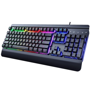 Gaming Keyboard 104 Keys All-Metal Panel Light Up Silent Computer Keyboard, Wrist Rest, LED Backlit 4200 DPI Gaming Mouse, Wired Keyboard Mouse Set for PC MAC Xbox Gamer