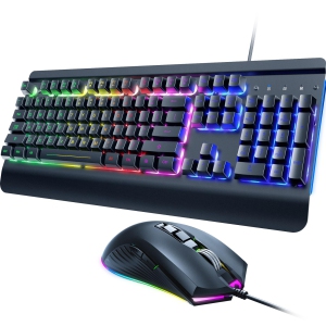 Gaming Keyboard and Mouse Combo, 104 Keys All-Metal Panel Light Up Silent Computer Keyboard, Wrist Rest, LED Backlit 4200 DPI Gaming Mouse, Wired Keyboard Mouse Set for PC MAC Xbox