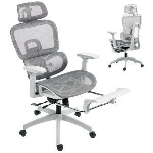 HOMCOM Ergonomic Mesh Office Chair with 3D Armrest, High Back Desk Chair with Lumbar Support, 135° Reclining, Adjustable Headrest, Footrest, Height Adjustable Swivel Seat, Grey