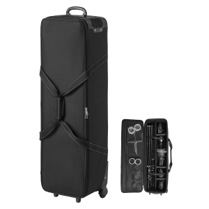 VEVOR Studio Equipment Trolley Case, 46.46 x 14.57 x 11.81 in / 118 x 37 x 30 cm, Rolling Camera Bag, Carrying Bag with Wheels Straps Padded Compartment Handle, for Light Stands