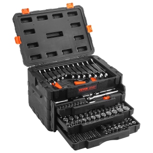 VEVOR 450 Pcs SAE Mechanics Tool Set and Socket Set, 1/4" 3/8" 1/2" Drive Deep and Standard Sockets, Metric Mechanic Tool Kit with Bits, Hex Wrenches, Combination Wrench