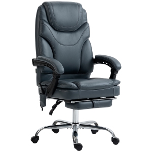 Kepooman 6-Point Vibration Massage Office Chair, PU Leather Heated Reclining Computer Chair with Footrest, Gray