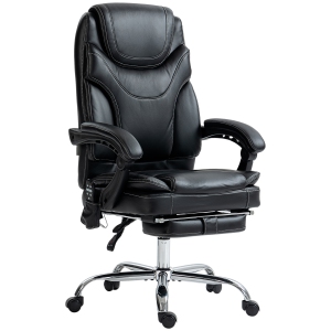 Kepooman 6-Point Vibration Massage Office Chair, PU Leather Heated Reclining Computer Chair with Footrest, Black