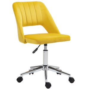Kepooman Mid Back Office Chair Velvet Fabric Swivel Scallop Shape Computer Desk Chair - Yellow