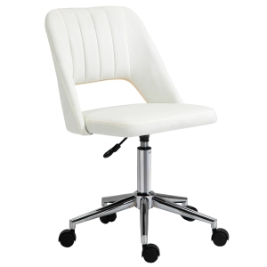 Kepooman Mid Back Office Chair Velvet Fabric Swivel Scallop Shape Computer Desk Chair - White