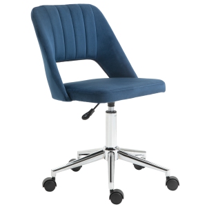 Kepooman Mid Back Office Chair Velvet Fabric Swivel Scallop Shape Computer Desk Chair - Blue