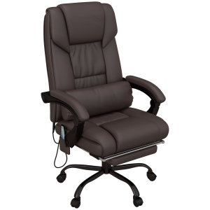 Kepooman 6-Point Vibration Massage Chair, Height Adjustable Reclining Computer Chair with Retractable Footrest, Brown