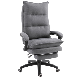 Kepooman Office Chair 360° Swivel Adjustable Height Linen Style Fabric Recliner with Retractable Footrest and Double Padding, Grey