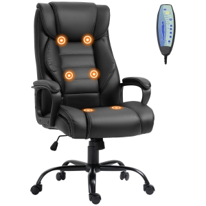 Kepooman Massage Office Chair, High Back Executive Office Chair with 6-Point Vibration, Adjustable Height, Swivel Seat and Rocking Function, Black