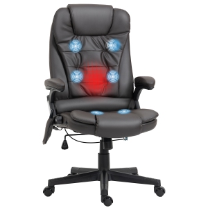 Kepooman Executive Massage Chairs Heated High Back Reclining Office Chair Swivel Leather Adjustable Vibrating Furniture - Dark Brown