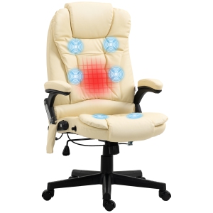 Kepooman Executive Massage Chairs Heated High Back Reclining Office Chair Swivel Leather Adjustable Vibrating Furniture - Beige