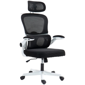 Kepooman Mesh Office Chair, Ergonomic Desk Chair with Flip-up Armrest, Rotatable Headrest, Adjustable Lumbar Support, Black
