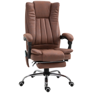 Kepooman Office Chair 6-point Vibration Massage Chair Micro Fiber Recliner with Retractable Footrest - Brown