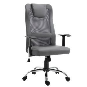 Kepooman Ergonomic Office Chair with Thick Padded Headrest, Mesh Computer Desk Chair with Tilt Function, Armrest, Gray