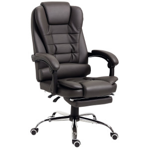 Kepooman High Back Office Chair PU Leather Executive Office Chair with Retractable Footrest Padded Armrest - Brown