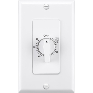 BN-LINK Heavy Duty 60-Minute in-Wall Spring Loaded Countdown Timer, Mechanical Switch, Bathroom Fan, Lights Timer, 2 Free Plate, White and Silver Metallic