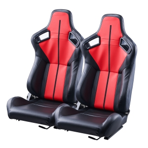 VEVOR 2 Set Racing Seat, Adjustable Racing Cockpit with Wide Angle Reclining & High-Resilience Foam, Comfortable Racing Chair with Soft PVC Leather & Q235B Slider, Fit for Go-Karts